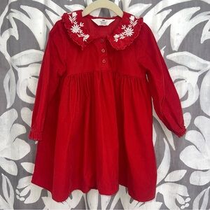 H&M Red Corduroy Embroidered Dress